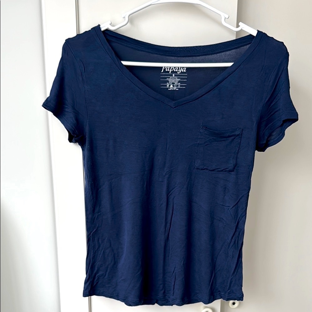 Papaya Women's Navy Blue V-Neck Top